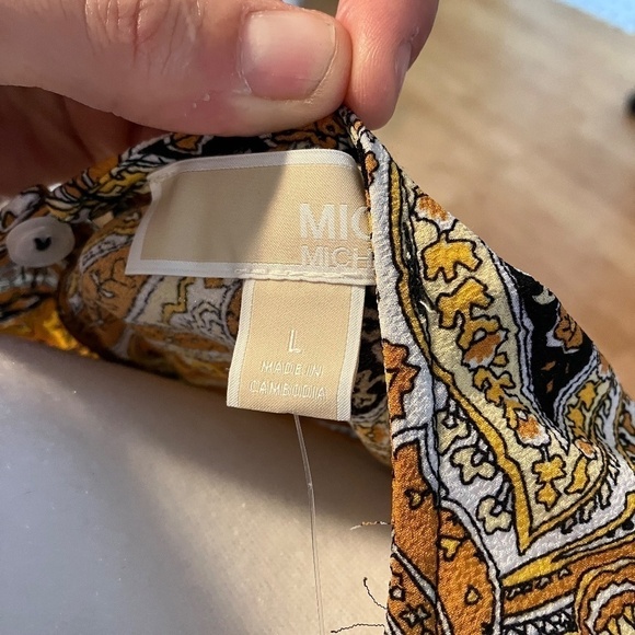 NWT MICHAEL Michael Kors Ruffled Marigold Paisley Peasant Top Ruched - Picture 4 of 6